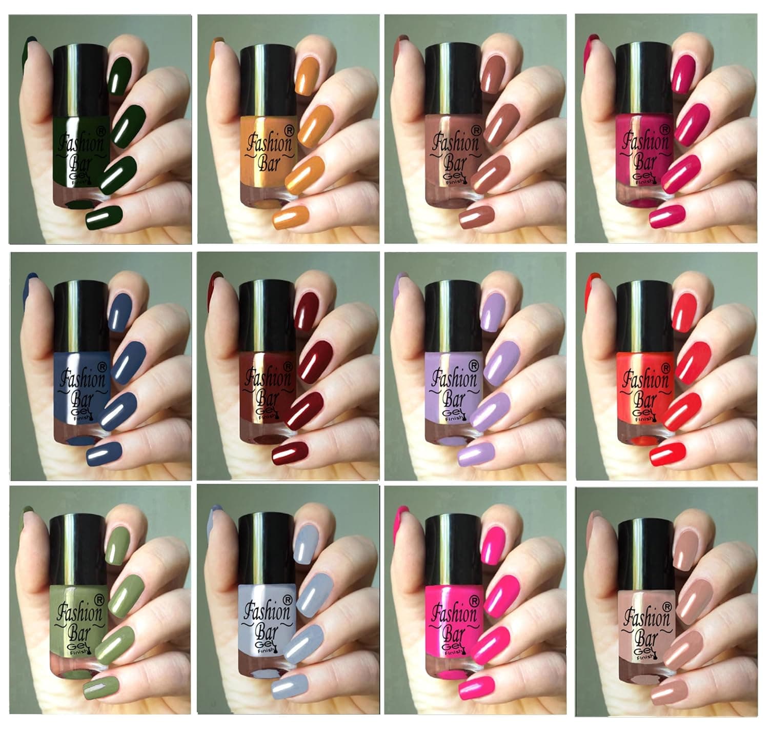 Fashion Bar Set of 12 Gel Finish Nail Polishes (COMBO- SET- 20), 6 Ml