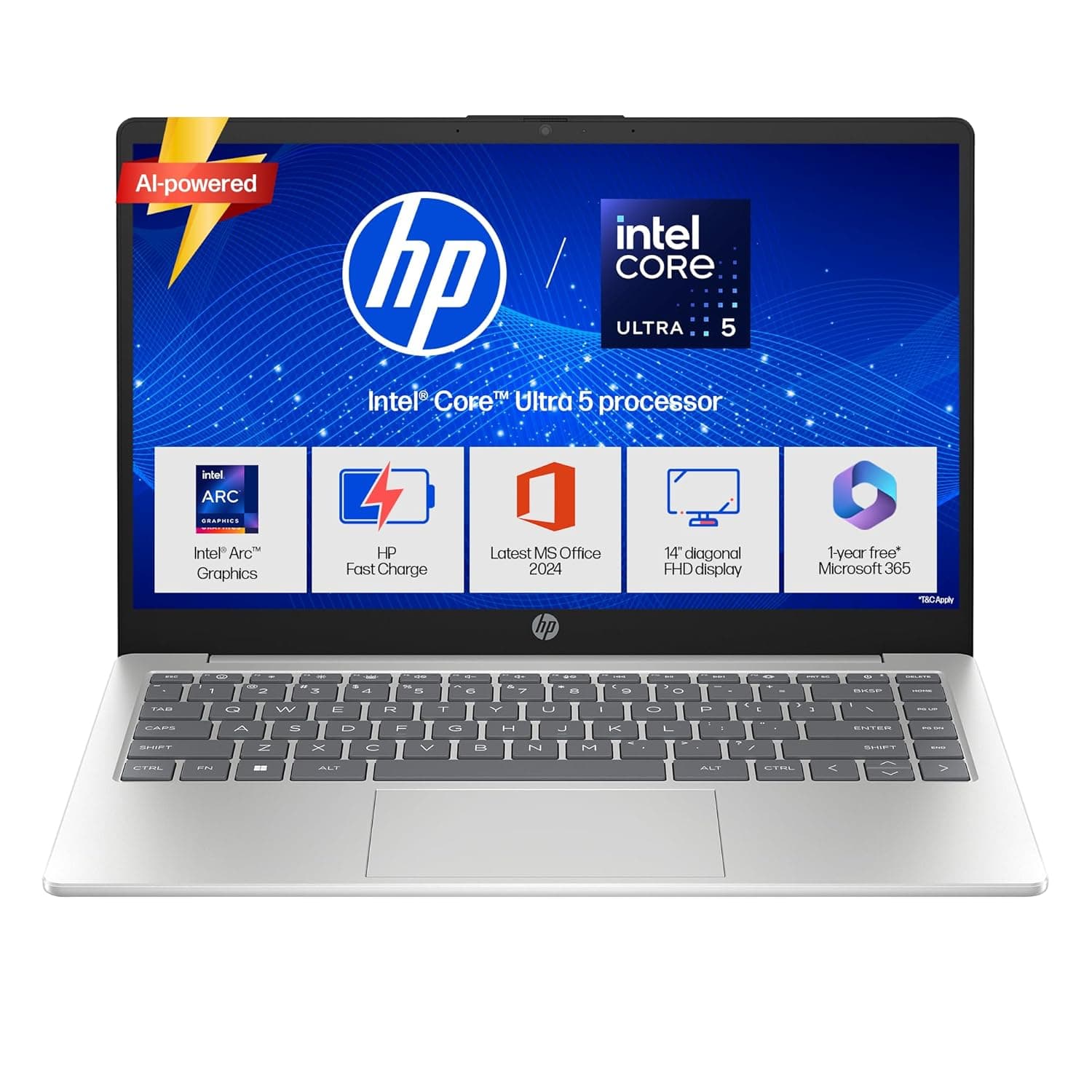 HP 14, Intel Core Ultra 5 125H (24GB DDR5, 1TB SSD) Micro-Edge, Anti-Glare, FHD, 14''/35.6cm, Win11, M365* Office24, Silver, 1.4kg, ep1180TU, FHD Camera, Backlit Laptop