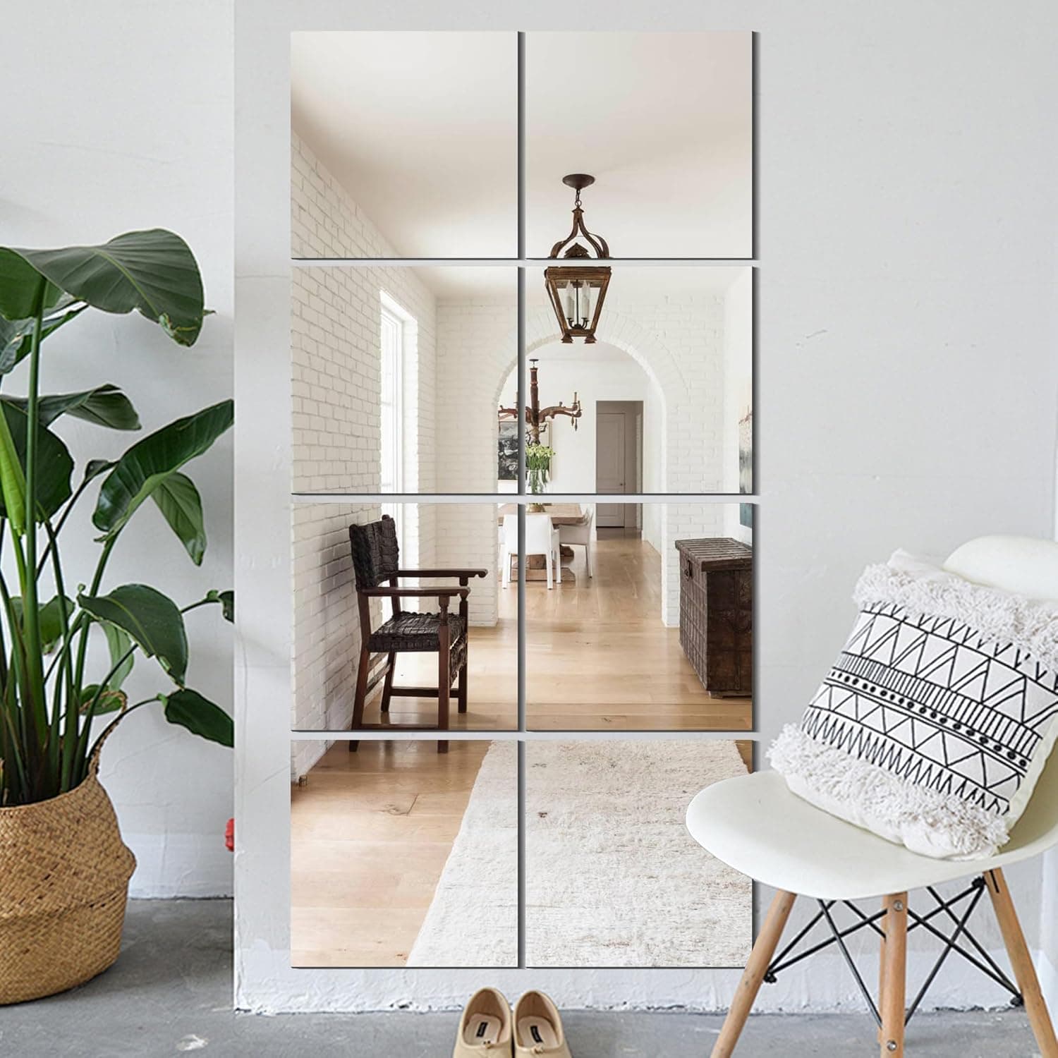 Vlush Full Length Wall Mirror 12'' x 12'' x 8PC Home Gym Full Body & Tiles Full Length Mirror Wall Mounted Mirrors Decorative for Home Gym, Door, Bedroom & Bathroom