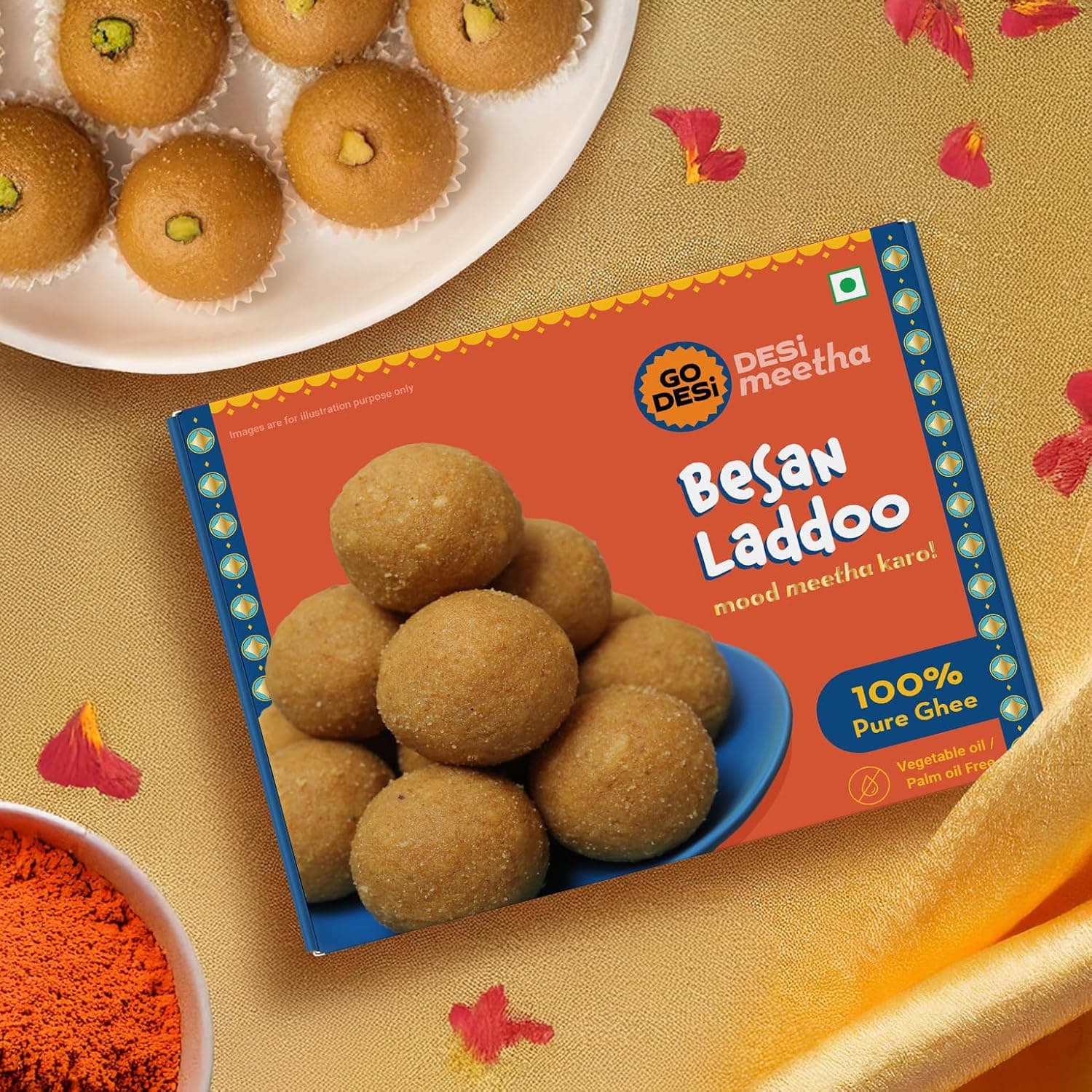 GO DESi Ghee Besan Laddu - 180/150 grams | Made with Pure Cow Ghee | No Palm Oil or Maida | Sweets