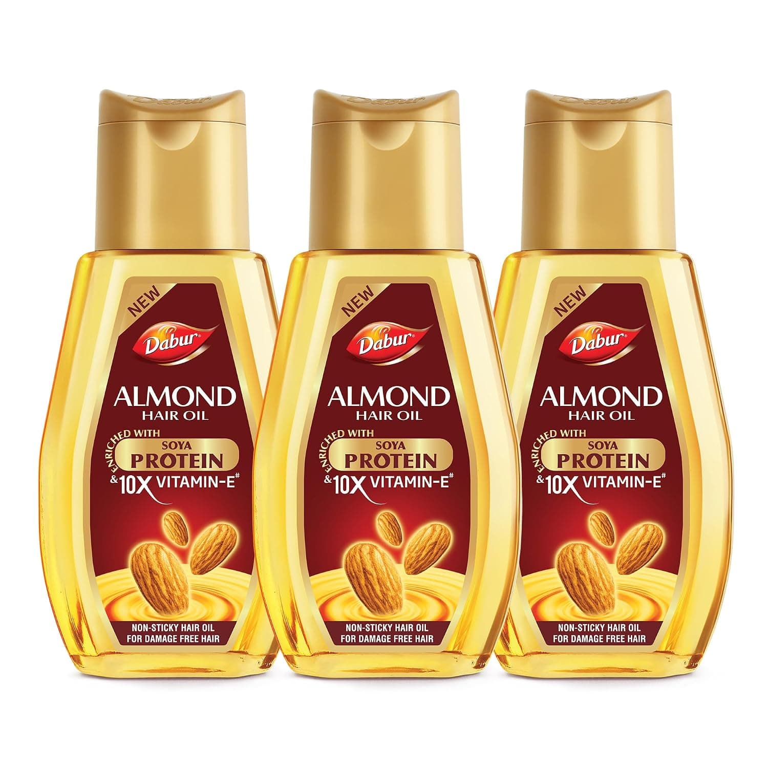 Dabur Almond Hair Oil - 870ml (290ml x 3) | Provides Damage Protection | Non Sticky Formula | For Soft & Shiny Hair | With Almonds, Keratin Protein, Soya Protein & 10X Vitamin E
